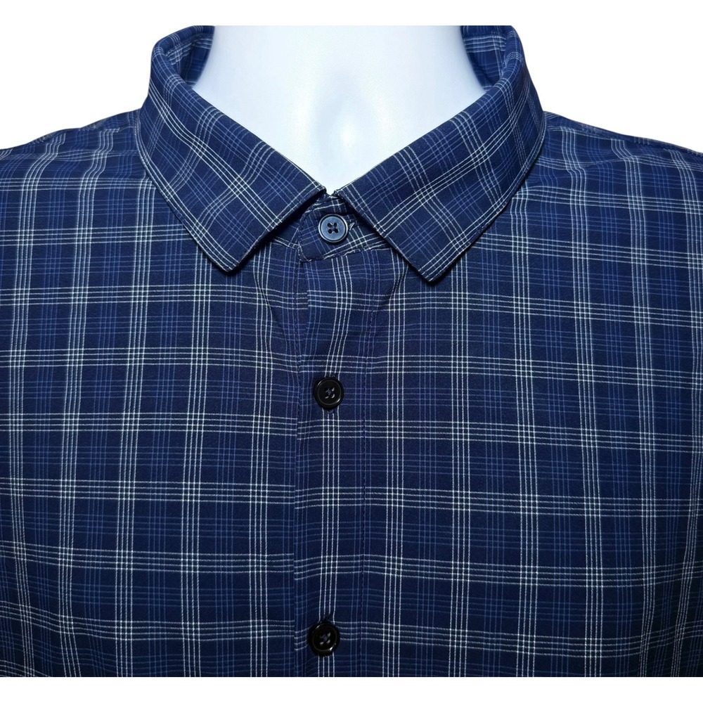 Mizzen+Main Leeward Mens XXL Classic No Tuck Performance Shirt Blue Grid Plaid - Picture 6 of 9